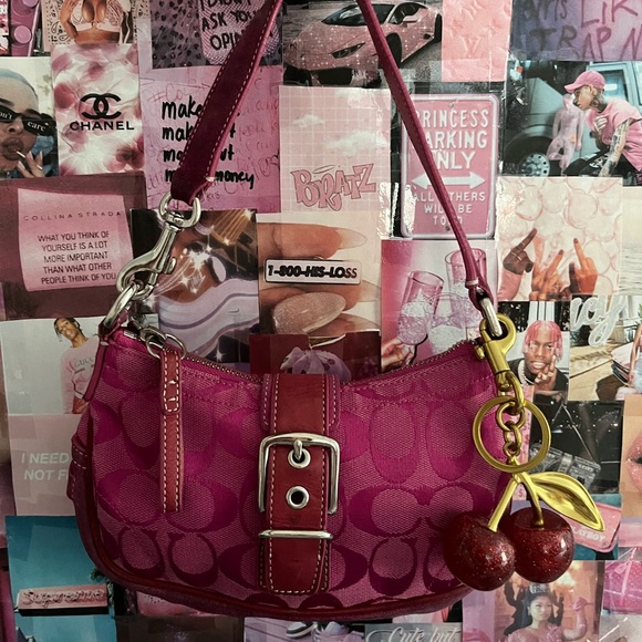 Sold RARE* Vintage Y2k Pink Coach Demi Hampton Monogram Buckle Flap Shoulder Bag - Picture 5 of 7